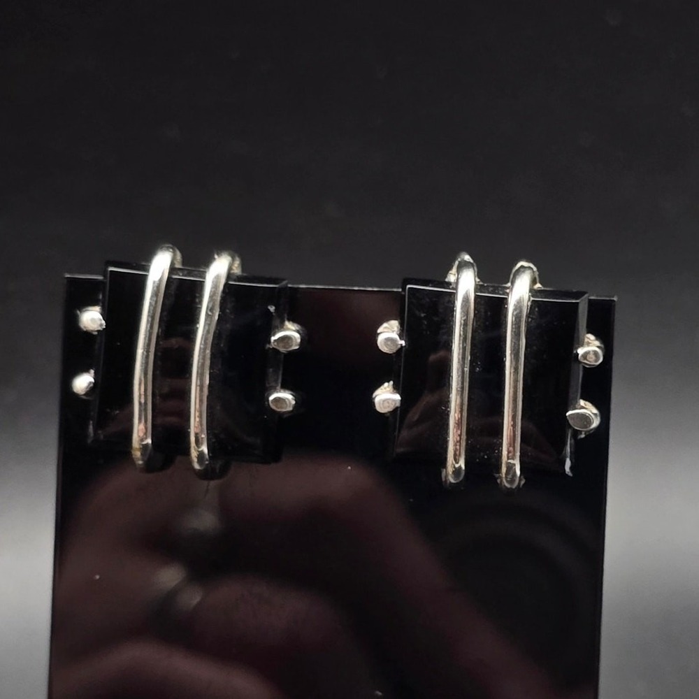 Black Silver Tone Square Cufflinks Vintage Men's Accessory